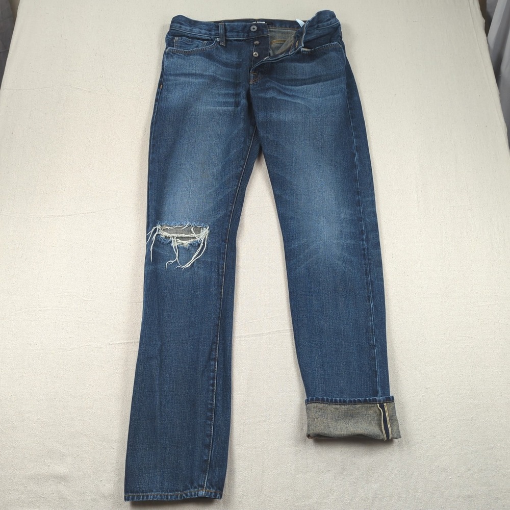 Baldwin Jeans Mens 34x34 Blue Henley Slim Selvedge Japanese Denim Distressed